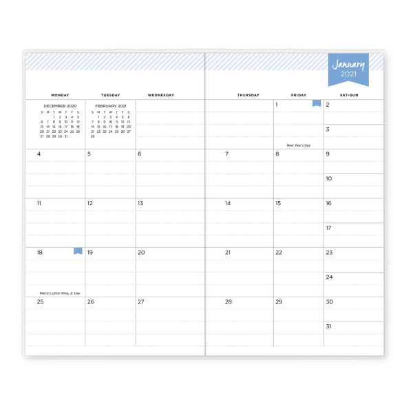 slide 3 of 3, Blue Sky Day Designer Monthly Planner, 6-1/8'' X 3-5/8'', Brighton Stripe, January To December 2021, 124773, 1 ct