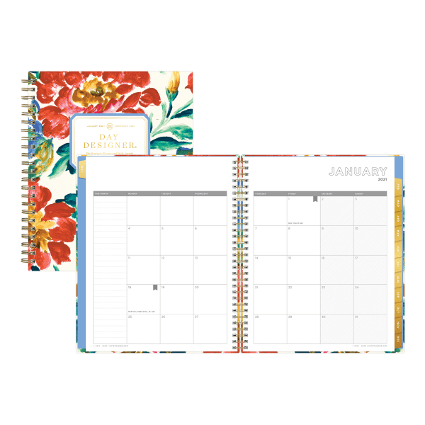 slide 2 of 5, Blue Sky Day Designer Daily/Monthly Planner, 7-7/16'' X 9-1/2'', Vintage Floral, January To December 2021, 124774, 1 ct