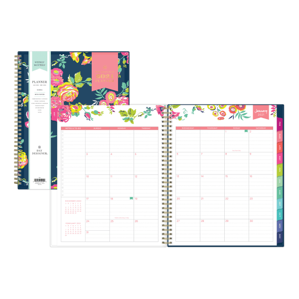 slide 3 of 10, Blue Sky Day Designer Weekly/Monthly Planner, 8-1/2'' X 11'', Peyton Navy, January To December 2021, 103617, 1 ct