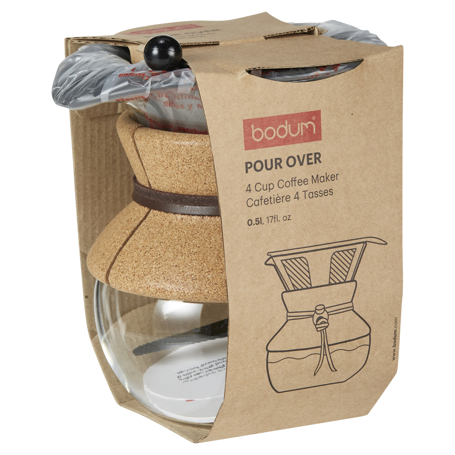 slide 3 of 5, Bodum Pour Over Cork Coffee Maker 4 Cup, SM
