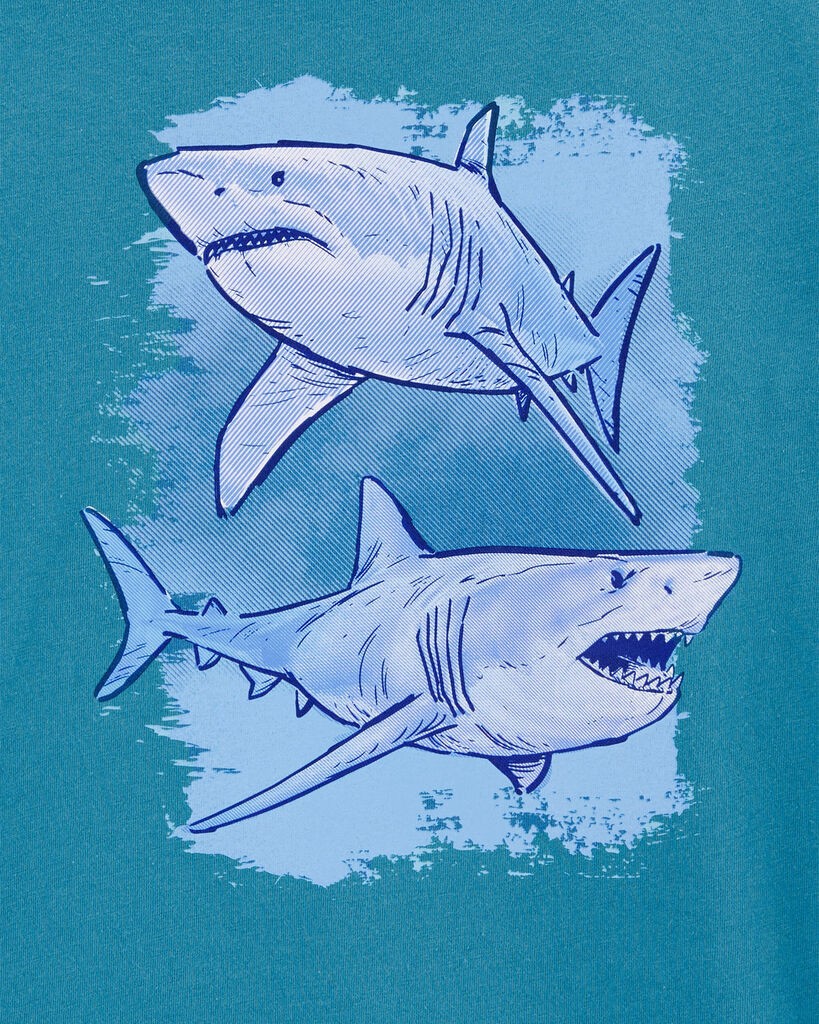 slide 2 of 2, Oshkosh Kid Shark Long-Sleeve Graphic Tee Teal XS, 1 ct