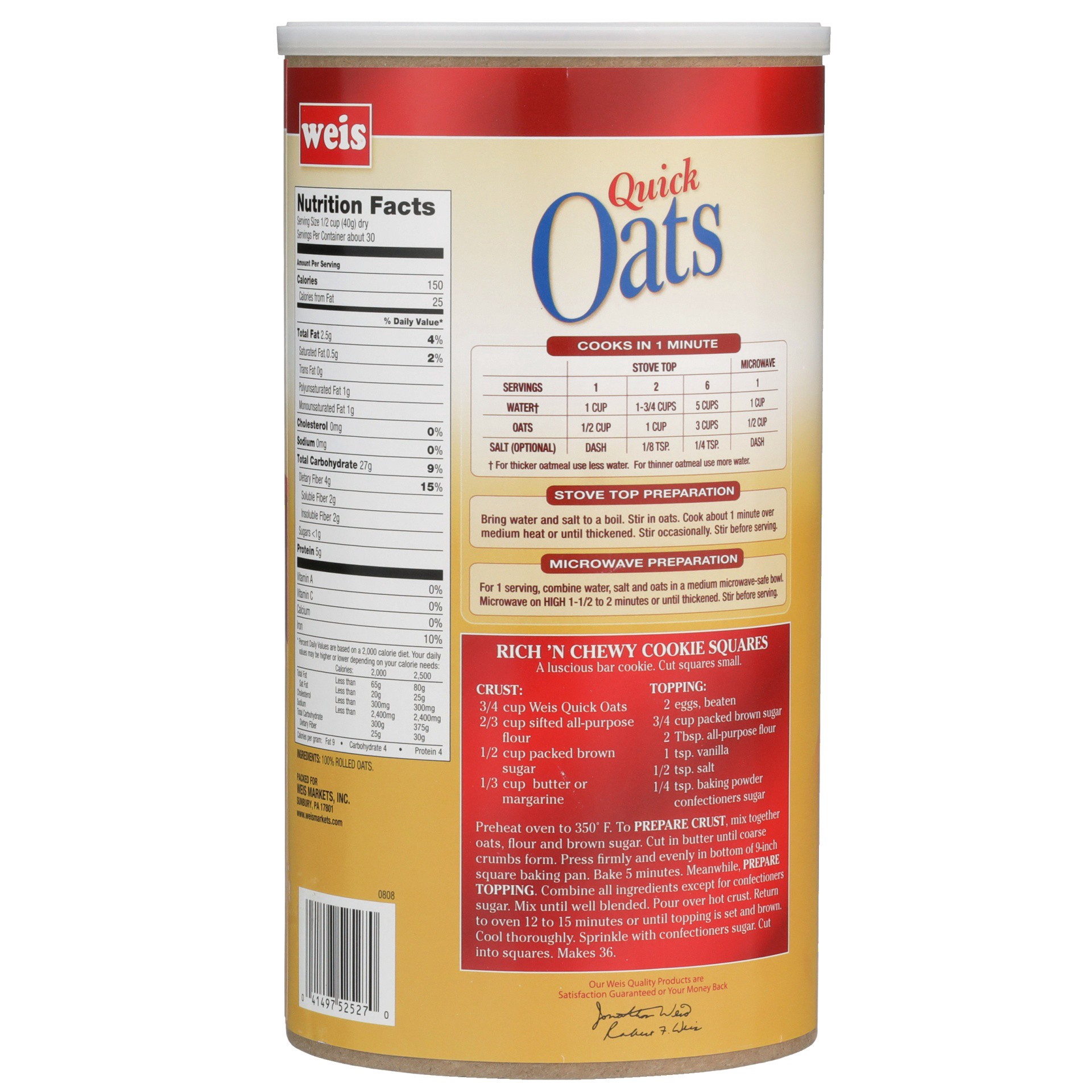 slide 3 of 6, Weis Quality 100% Whole Grain Quick Oats, 42 oz