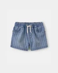 Oshkosh Baby Boy Striped Denim Drawstring Shorts - Medium Blue - 18M