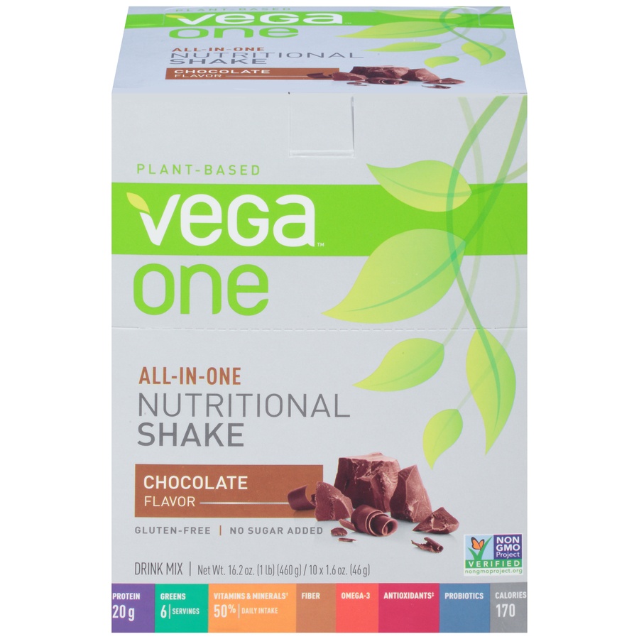 slide 1 of 1, Vega One Plant-Based Chocolate Flavor Nutritional Shake Drink Mix, 10 ct; 1.6 oz