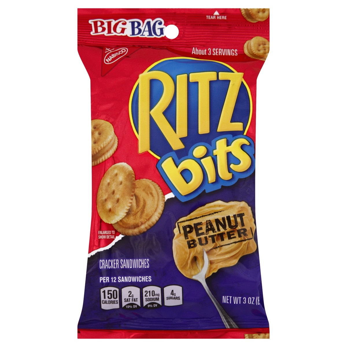 slide 4 of 7, RITZ Bits Peanut Butter Crackers Sandwiches, Big Bag, 3 oz, 0.19 lb