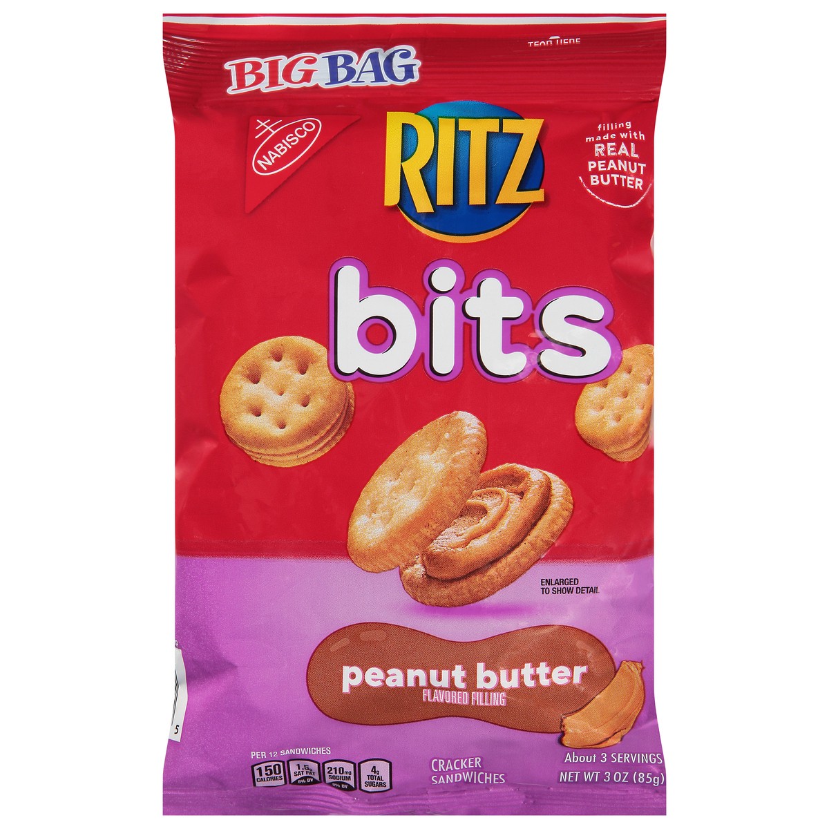 slide 1 of 7, Ritz Bits Peanut Butter Cracker Sandwiches Big Bag 3 oz, 3 oz