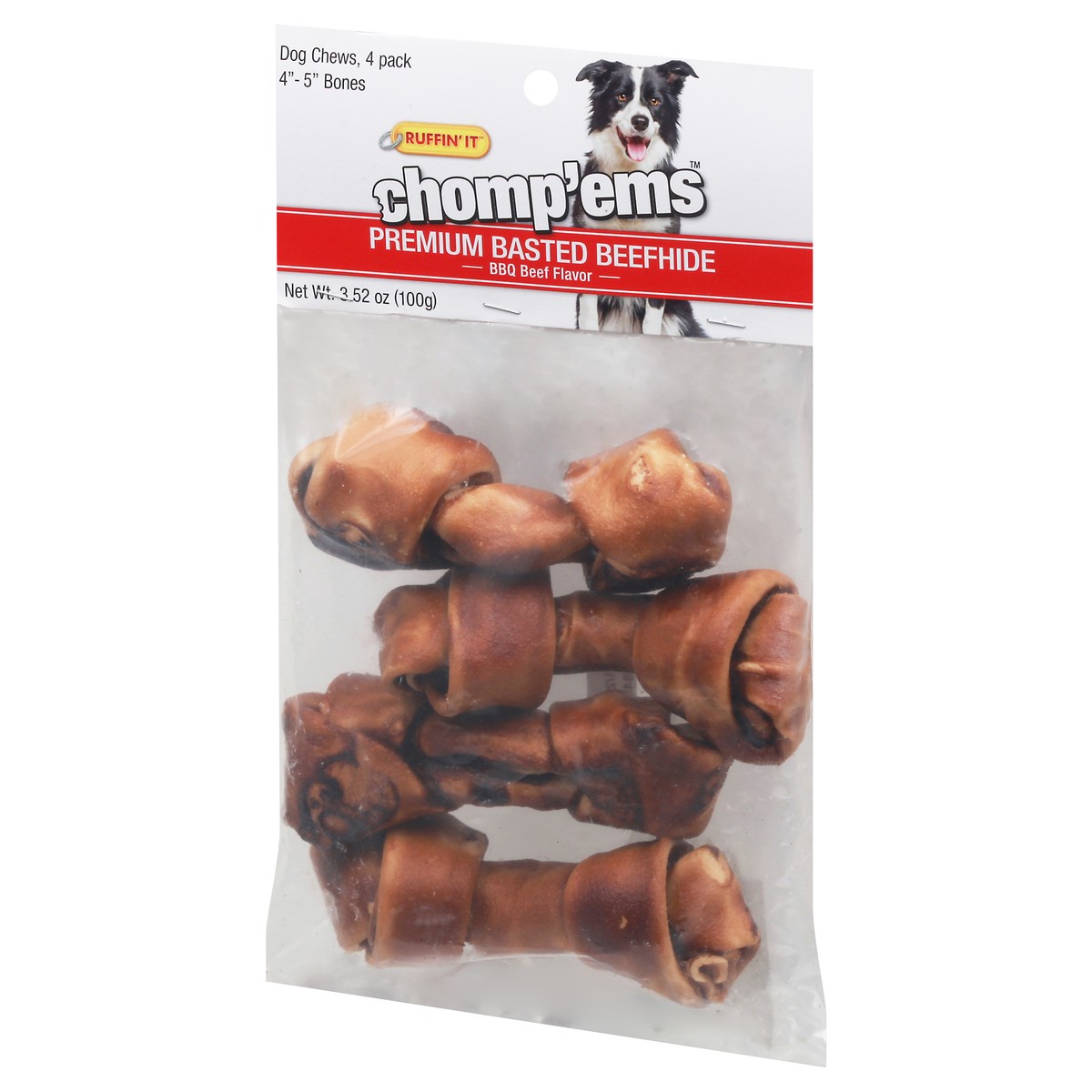 slide 9 of 10, Ruffin' It Chomp’ems Premium Basted Beefhide BBQ Beef Flavor Dog Chews 4 Pack 4 ea, 4 ct