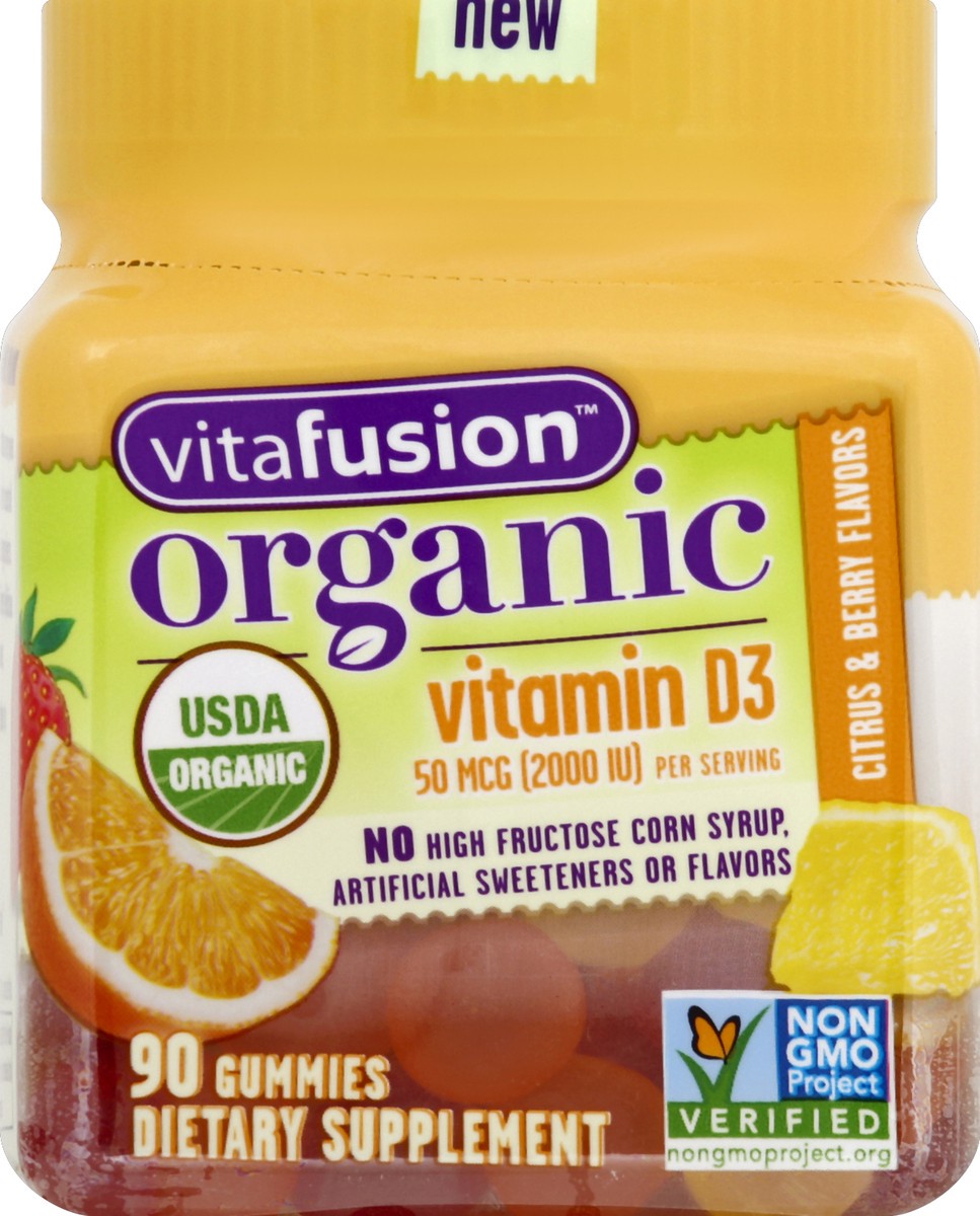 slide 2 of 6, vitafusion Organic D3 Gummy Vitamin, 90 Count - Non-GMO, Gluten-Free, Dairy-Free, No Gelatin, No HFCS, 90 ct