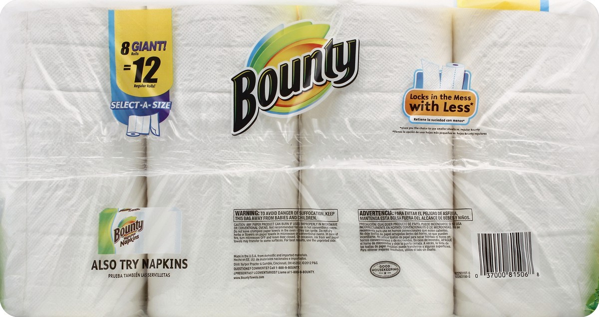 slide 7 of 7, Bounty Paper Towels 8 ea, 8 ct