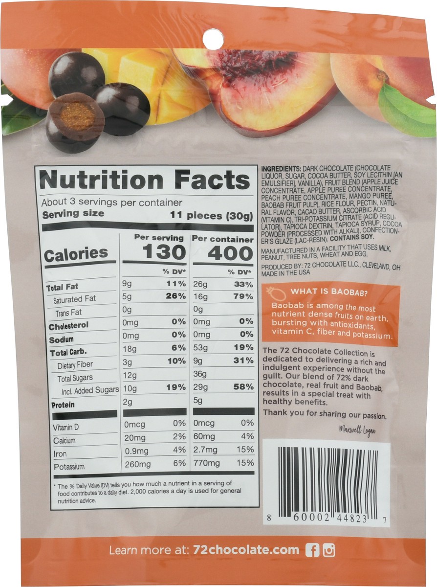 slide 8 of 12, The 72 Chocolate Collection 72% Dark Chocolate Peach Mango Baobab Bites 3.2 oz, 3.2 oz