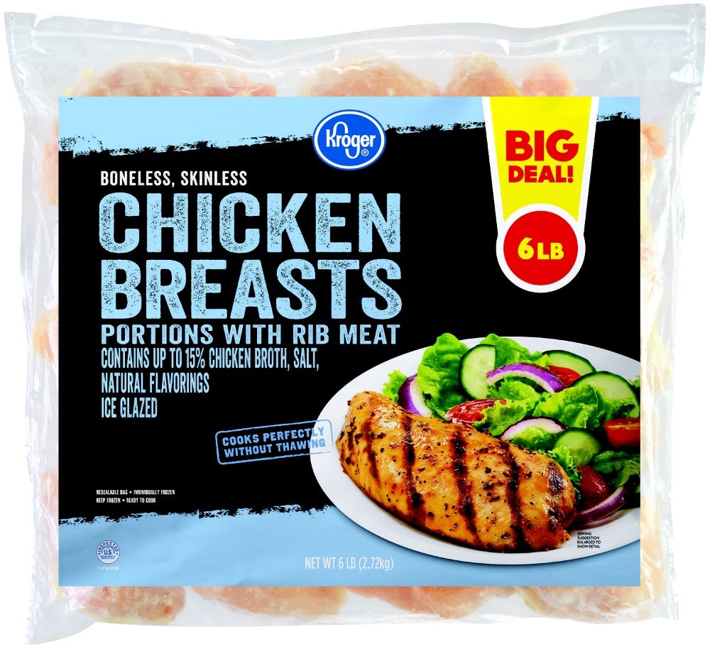 slide 1 of 2, Kroger Boneless Skinless Chicken Breast Portions With Rib Meat, 6 lb