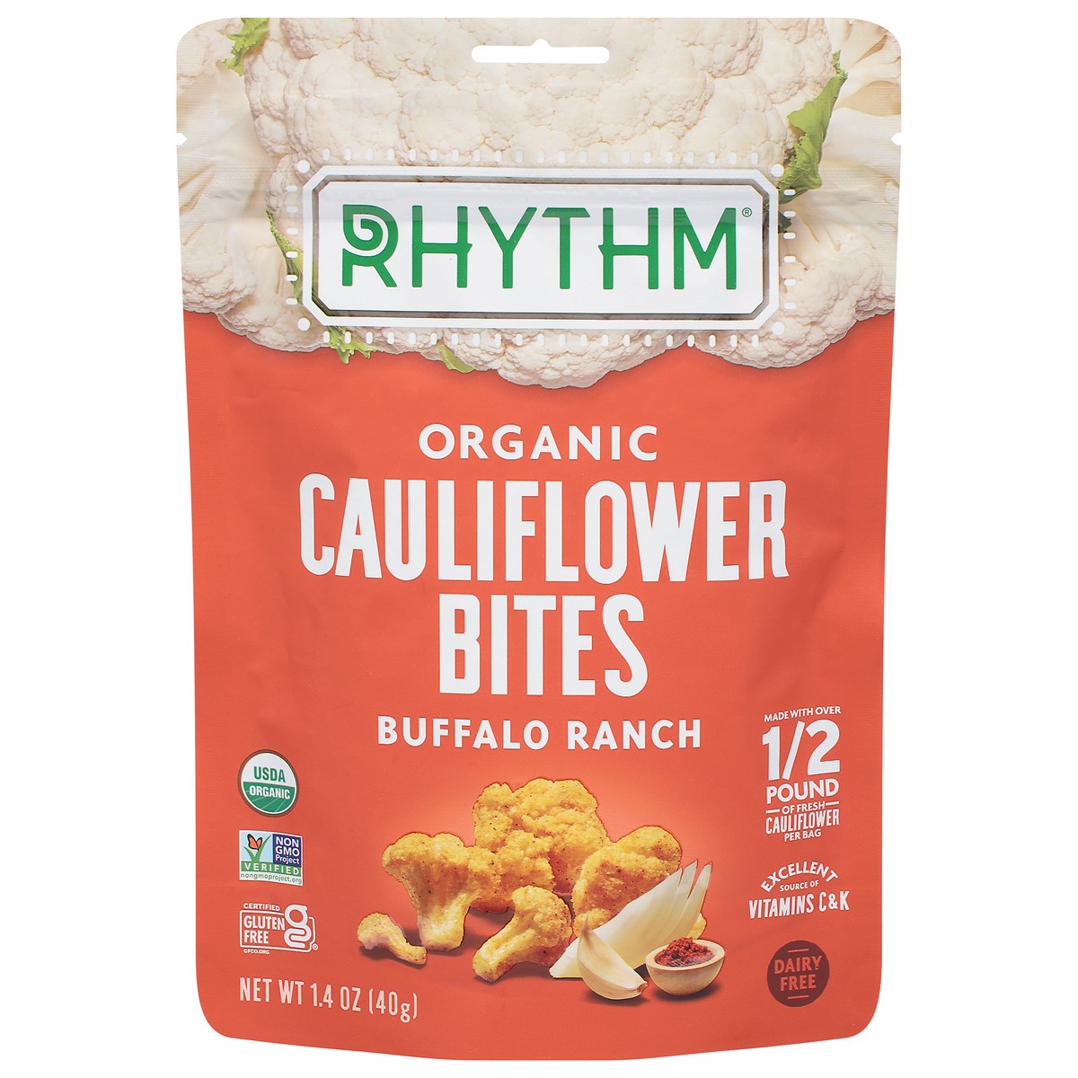 slide 1 of 9, Rhythm Superfoods Buffalo Ranch Cauliflower Bites, 1.4 oz