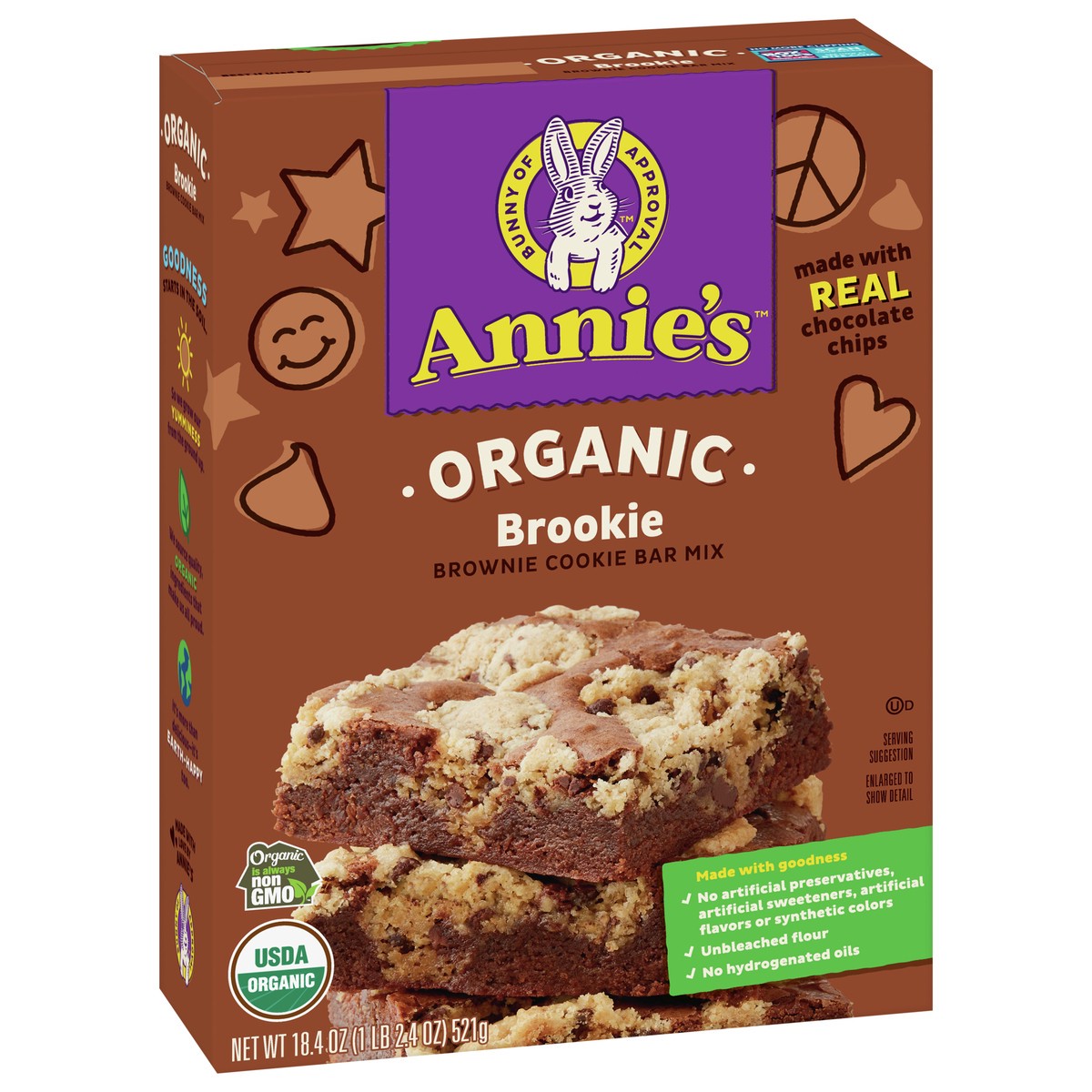 slide 7 of 13, Annie's Organic Brookie Cookie Brownie Bar Baking Mix, Made With Real Chocolate Chips, 18.4 oz. , 18.4 oz