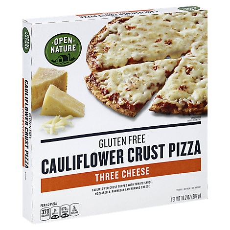 slide 1 of 1, Open Nature Pizza Cauliflower Crust Three Cheese Gluten Free Frozen, 11.3 oz