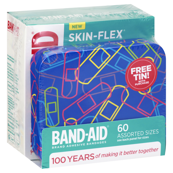 slide 1 of 1, Band-Aid Brand Adhesive Bandages Skin Flex Assorted Sizes, 60 ct