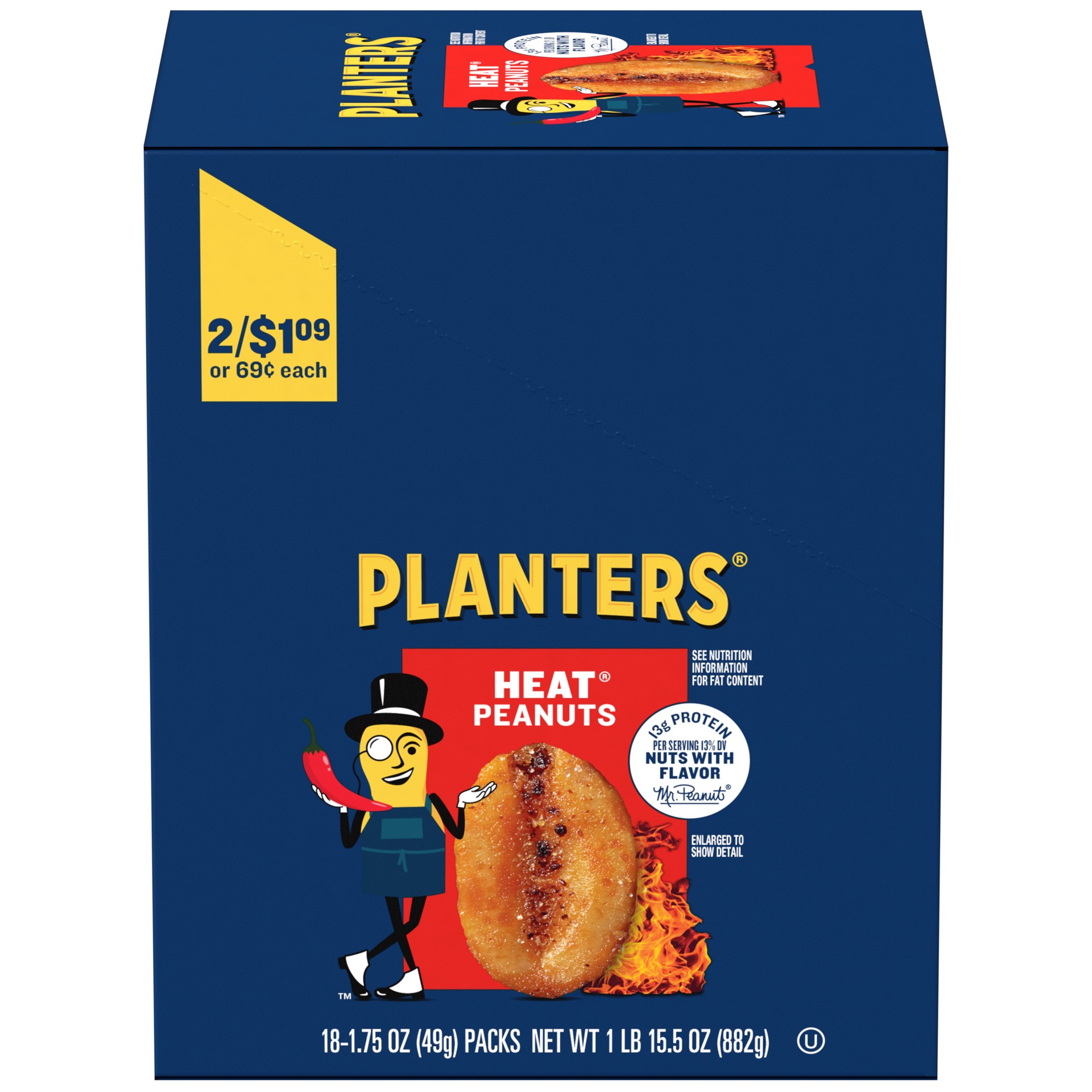 slide 1 of 10, Planters Heat Peanuts Tube, 18 ct