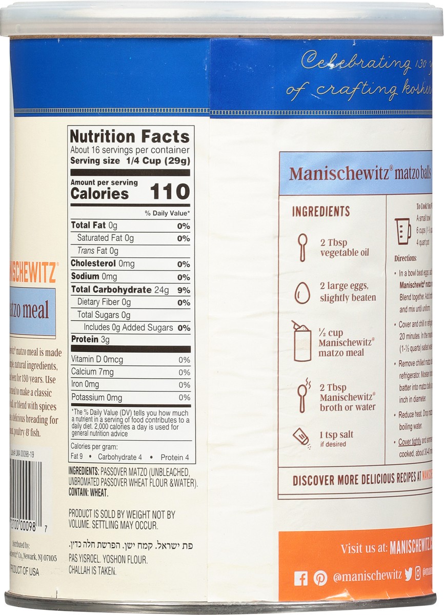 slide 5 of 9, Manischewitz Unsalted Matzo Meal, 16 oz