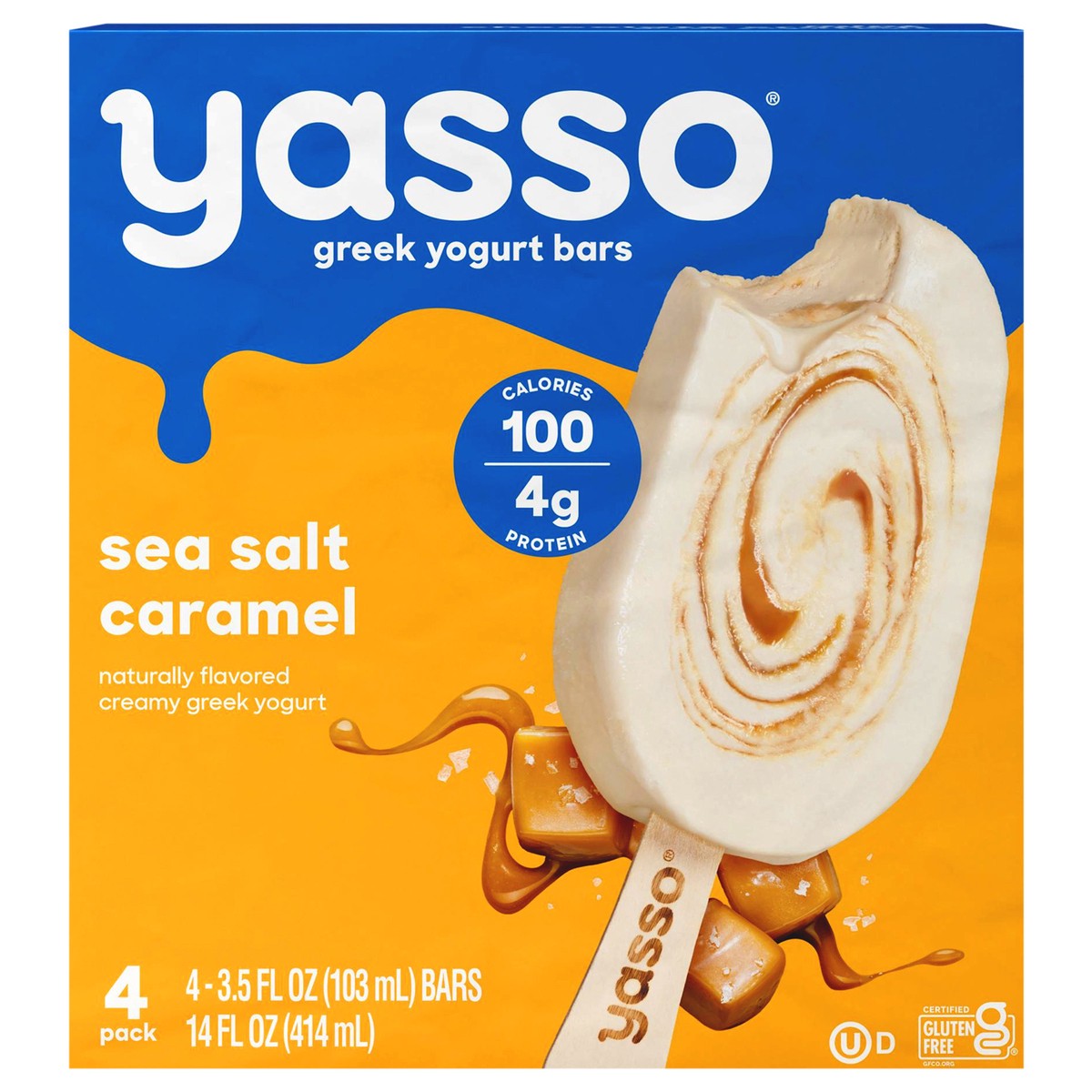 slide 1 of 9, Yasso Frozen Greek Yogurt - Sea Salt Caramel Bars - 4ct, 4 ct