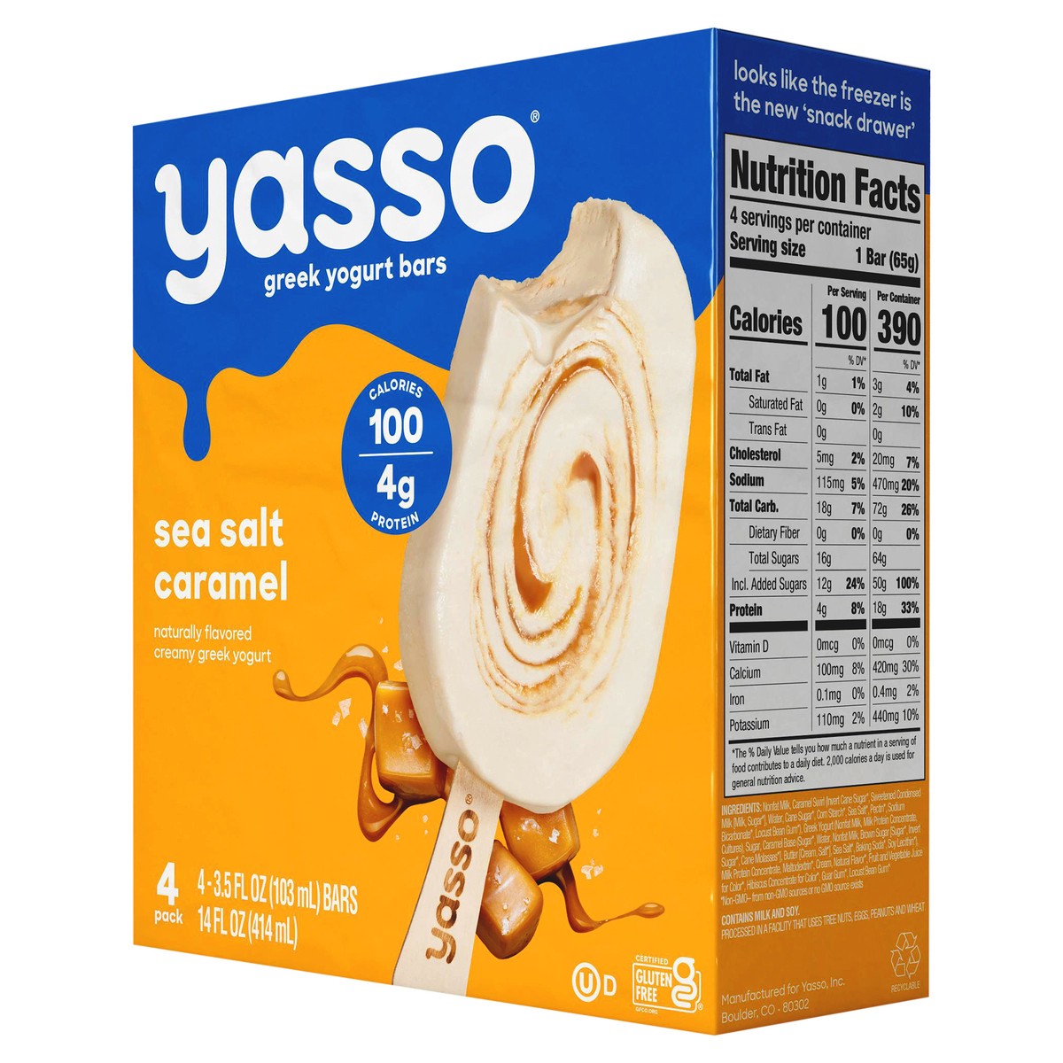 slide 4 of 9, Yasso Frozen Greek Yogurt - Sea Salt Caramel Bars - 4ct, 4 ct
