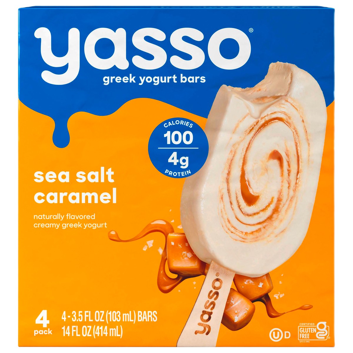 slide 1 of 9, Yasso Yasso Frozen Greek Yogurt Bars Sea Salt Caramel Bars 4 3.5fl oz bars, 4 ct