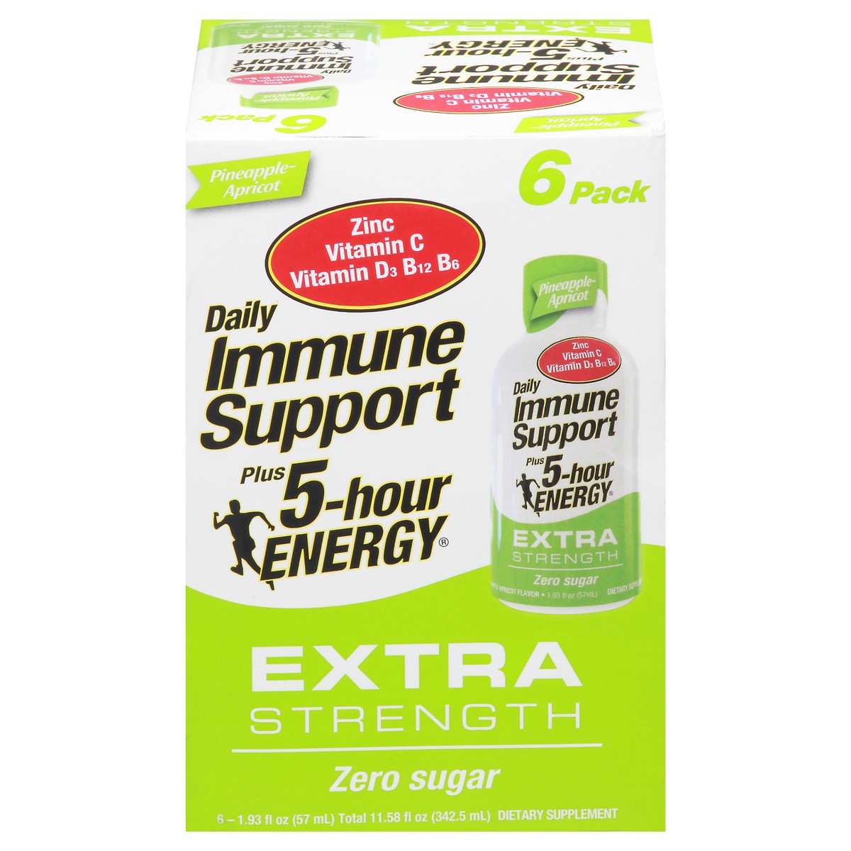 slide 1 of 9, 5-hour ENERGY Daily Immune Support Extra Strength Pineapple Apricot 6 pack, 1.93 oz