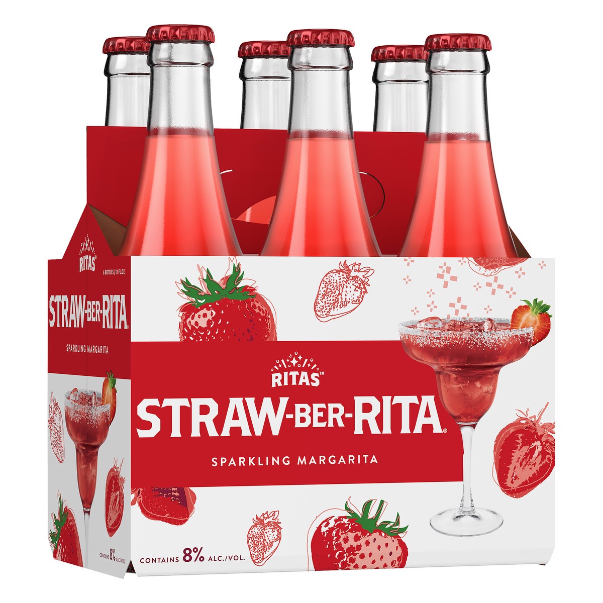 slide 2 of 8, RITAS™ Straw-Ber-Rita Sparkling Margarita, 6 Pack 12 fl. oz. Bottles, 6 ct