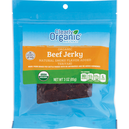 slide 1 of 1, Clearly Organic Teriyaki Beef Jerky, 3 oz