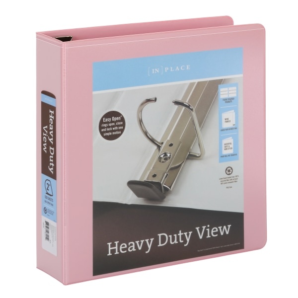 slide 1 of 8, Office Depot Heavy-Duty View 3-Ring Binder, 2'' D-Rings, 49% Recycled, Light Pink, 1 ct