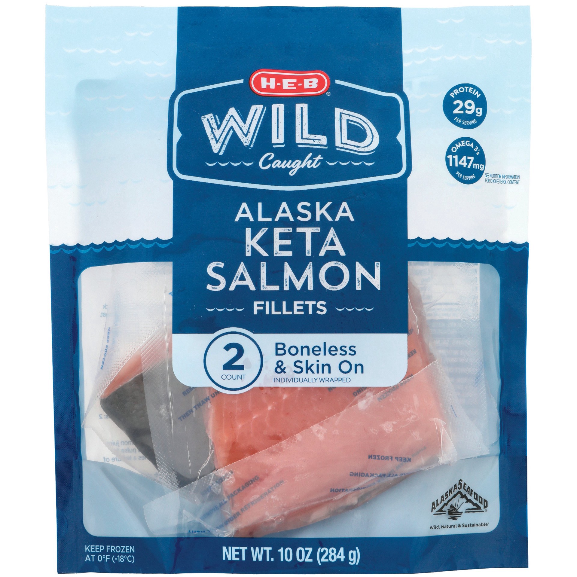 slide 1 of 1, H-E-B Wild Caught Frozen Alaska Keta Salmon Fillets, 2 ct