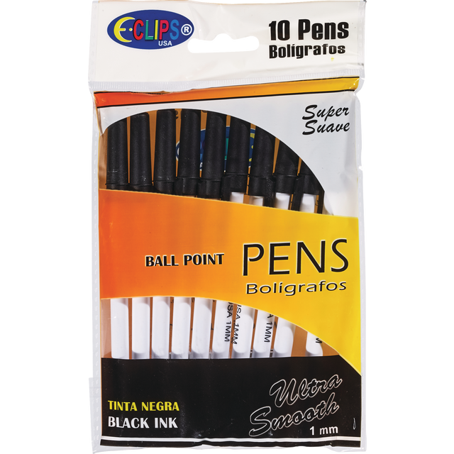 slide 1 of 1, E-Clips Ball Point Black Pens, 10 ct; 1 mm