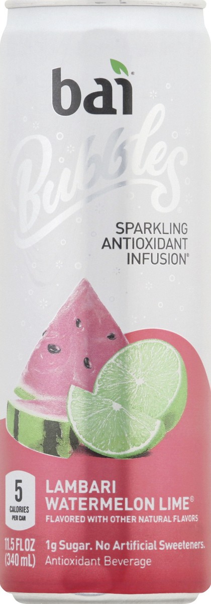 slide 3 of 13, Bai Bubbles Sparkling Water, Lambari Watermelon Lime, Antioxidant Infused Drinks, 11.5 Fluid Ounce Can, 11.50 fl oz