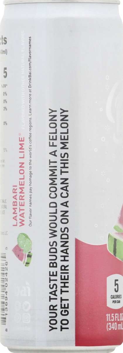 slide 11 of 13, Bai Bubbles Sparkling Water, Lambari Watermelon Lime, Antioxidant Infused Drinks, 11.5 Fluid Ounce Can, 11.50 fl oz