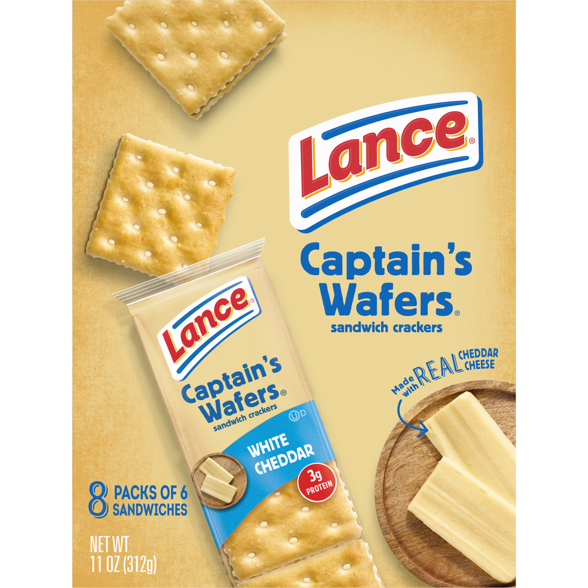 slide 5 of 5, Lance Sandwich Crackers, Captain's Wafers White Cheddar, 8 Individual Packs, 6 Sandwiches Each, 11 oz