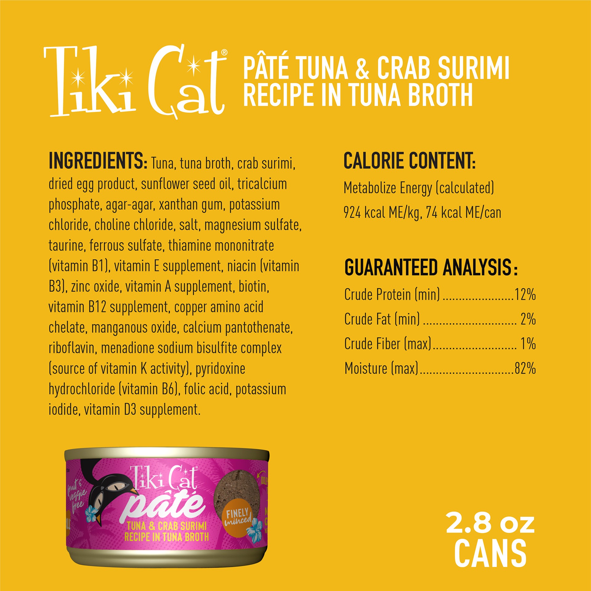 slide 4 of 9, Tiki Cat Grill Tuna & Crab Surimi Recipe Pate Wet Cat Food, 2.8 oz