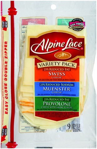 slide 2 of 7, Alpine Lace Swiss/Muenster/Provolone Cheese Variety Pack Deli-Thin Slices, 7.2 oz