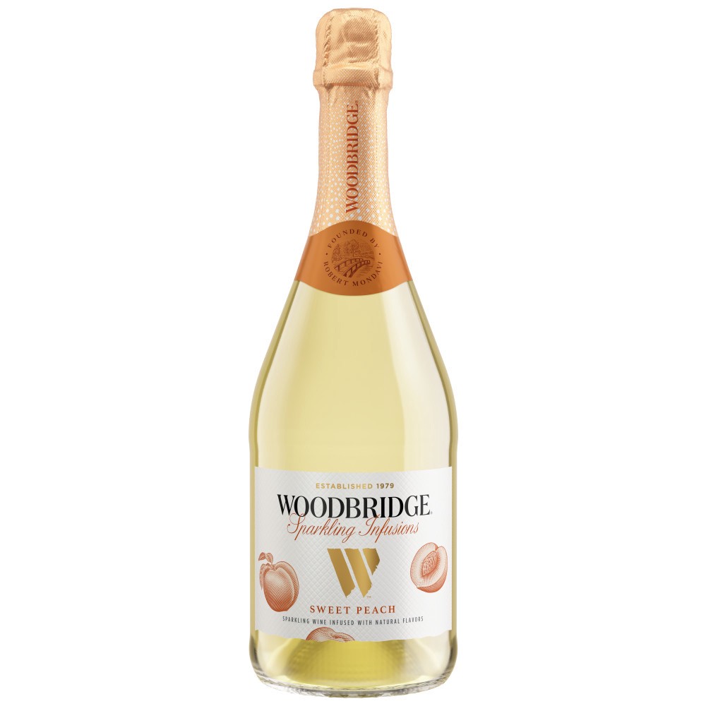 slide 1 of 10, Woodbridge by Robert Mondavi Sparkling Infusions Sweet Peach Sparkling Wine, 750 mL Bottle, 25.35 fl. oz