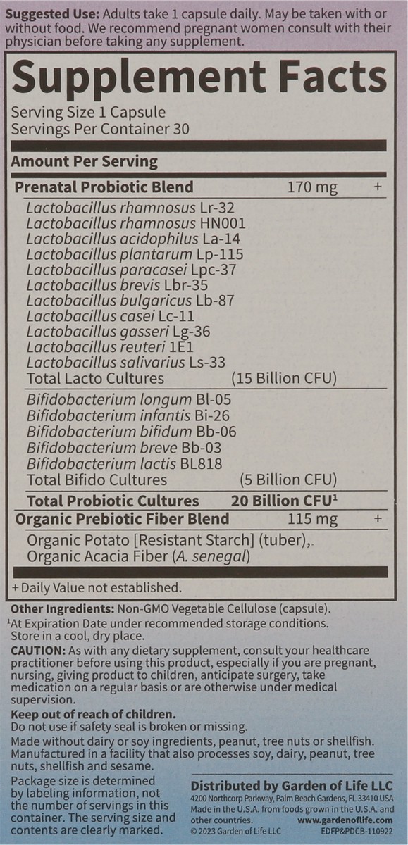 slide 8 of 9, Garden of Life Dr. Formulated Probiotics Prenatal & Postnatal Daily Care 30 Vegetarian Capsules, 30 ct