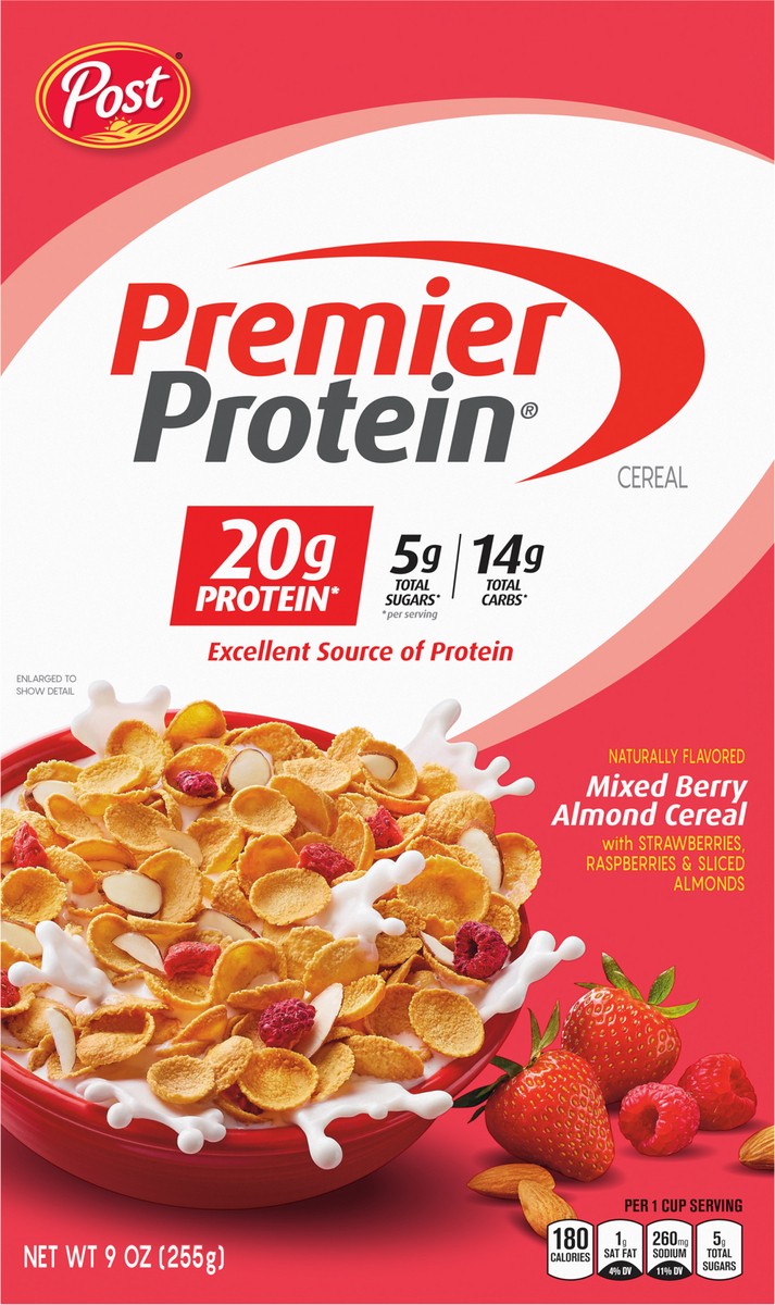 slide 3 of 9, Post Premier Protein Mixed Berry Almond Cereal, 9 OZ Box, 9 oz