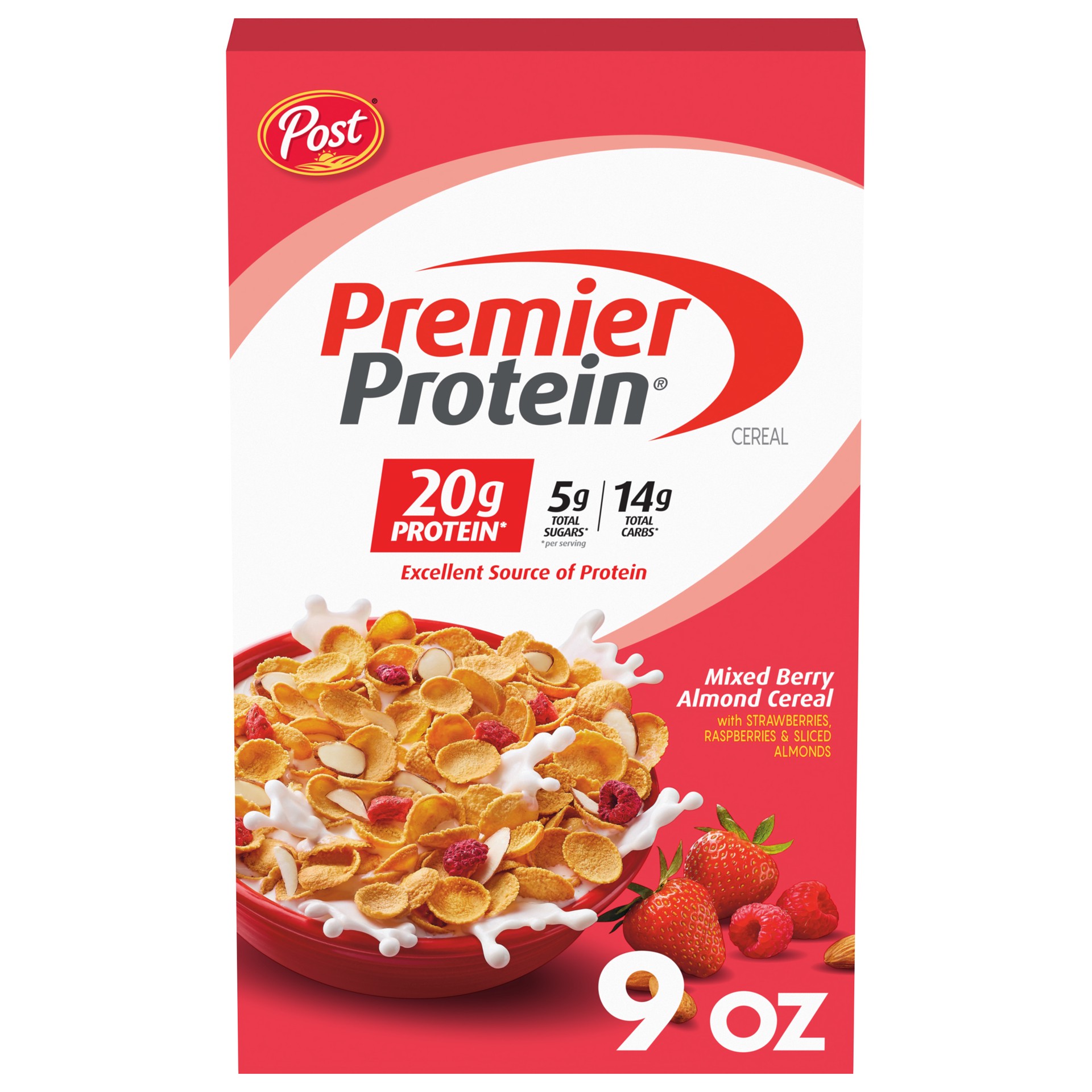 slide 1 of 9, Post Premier Protein Mixed Berry Almond Cereal, 9 OZ Box, 9 oz