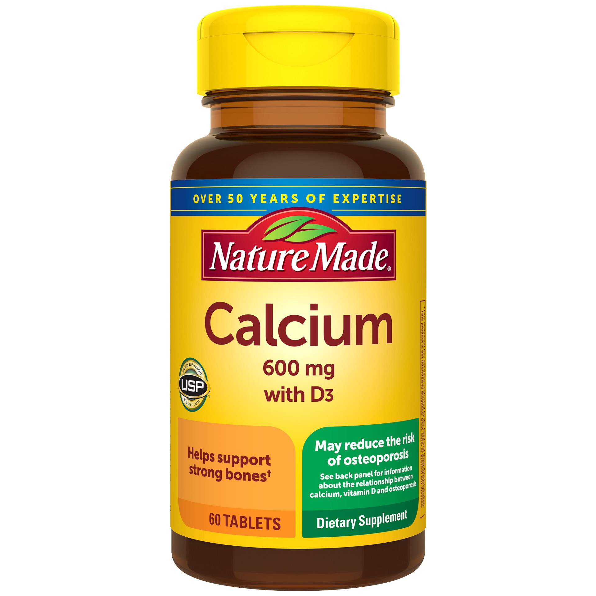 slide 1 of 1, Nature Made Calcium 600 mg with Vitamin D3, Dietary Supplement for Bone Support, 60 Tablets, 60 ct