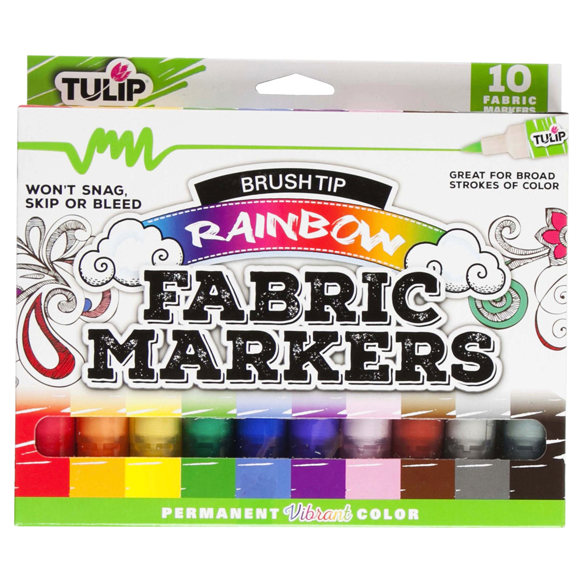 slide 1 of 2, Tulip Fabric Markers Brush Tip Rainbow, 10 ct