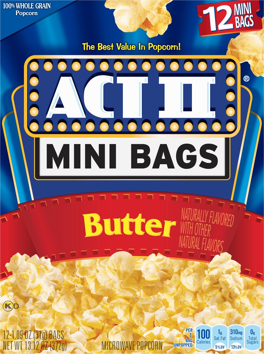 slide 7 of 9, ACT II Mini Bags Butter Microwave Popcorn 12 - 1.09 oz Bags, 12 ct