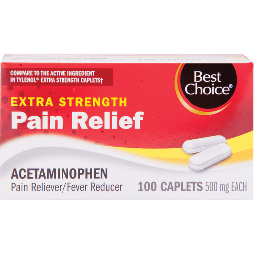 slide 1 of 1, Best Choice Extra Strength Pain Relief Acetaminophen Caplets, 100 ct; 500 mg