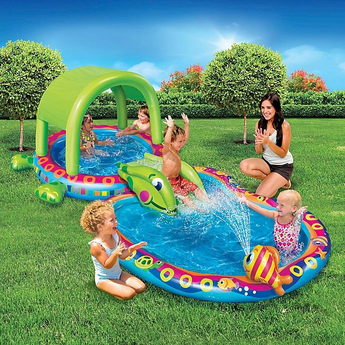 slide 1 of 1, Banzai Shade'N Slide Turtle Splash Pool, 1 ct