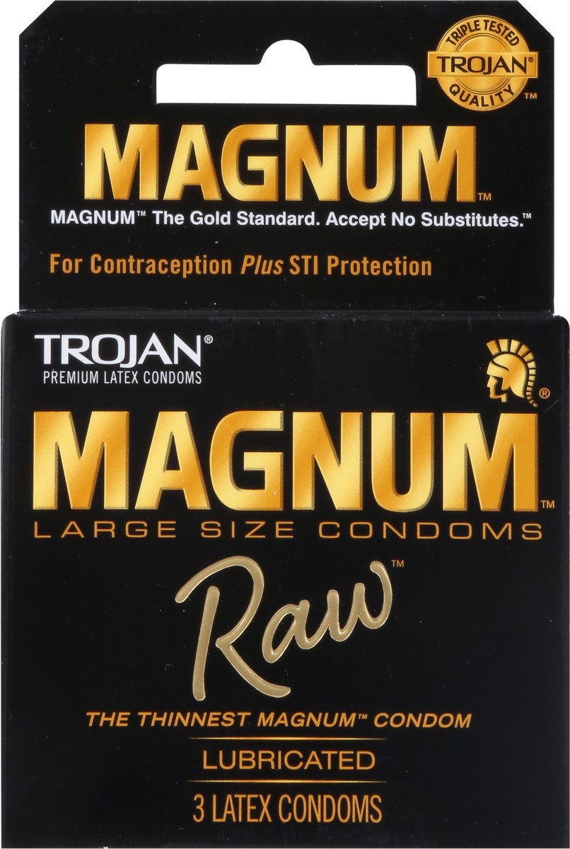 slide 5 of 9, Magnum Trojan Magnum Raw Large Size Condoms - 3 Count, 3 ct
