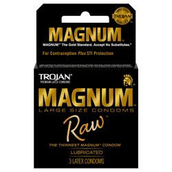 Trojan Magnum Large Size Raw Lubricated Latex Condoms - 3 count