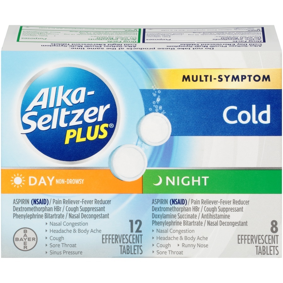 slide 1 of 3, Alka-Seltzer Plus Multi-Symptom Cold Day & Night Effervescent Tablets, 20 ct
