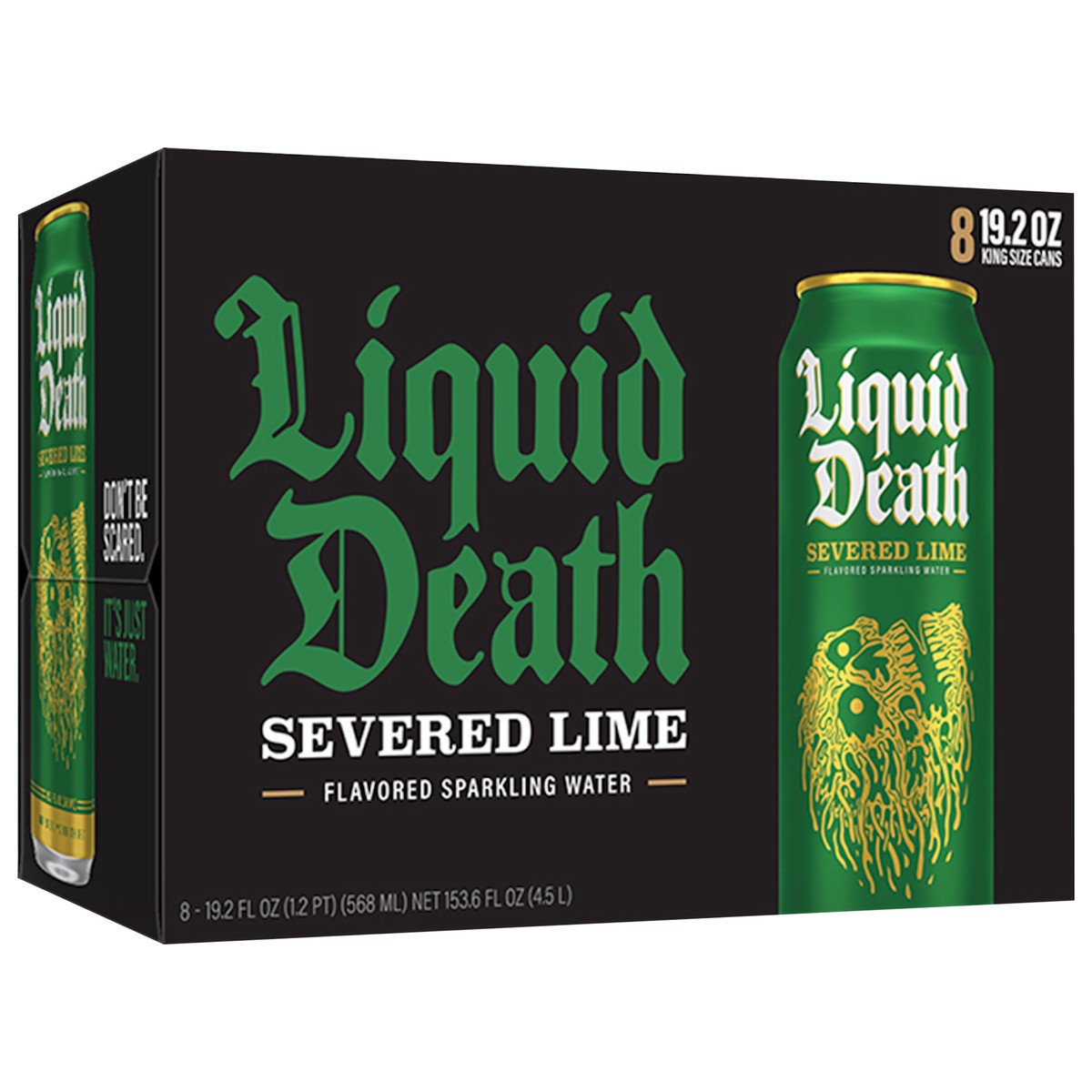 slide 2 of 6, Liquid Death Sparkling Water, Severed Lime, 19.2 oz King Size Cans (8-Pack), 8 ct