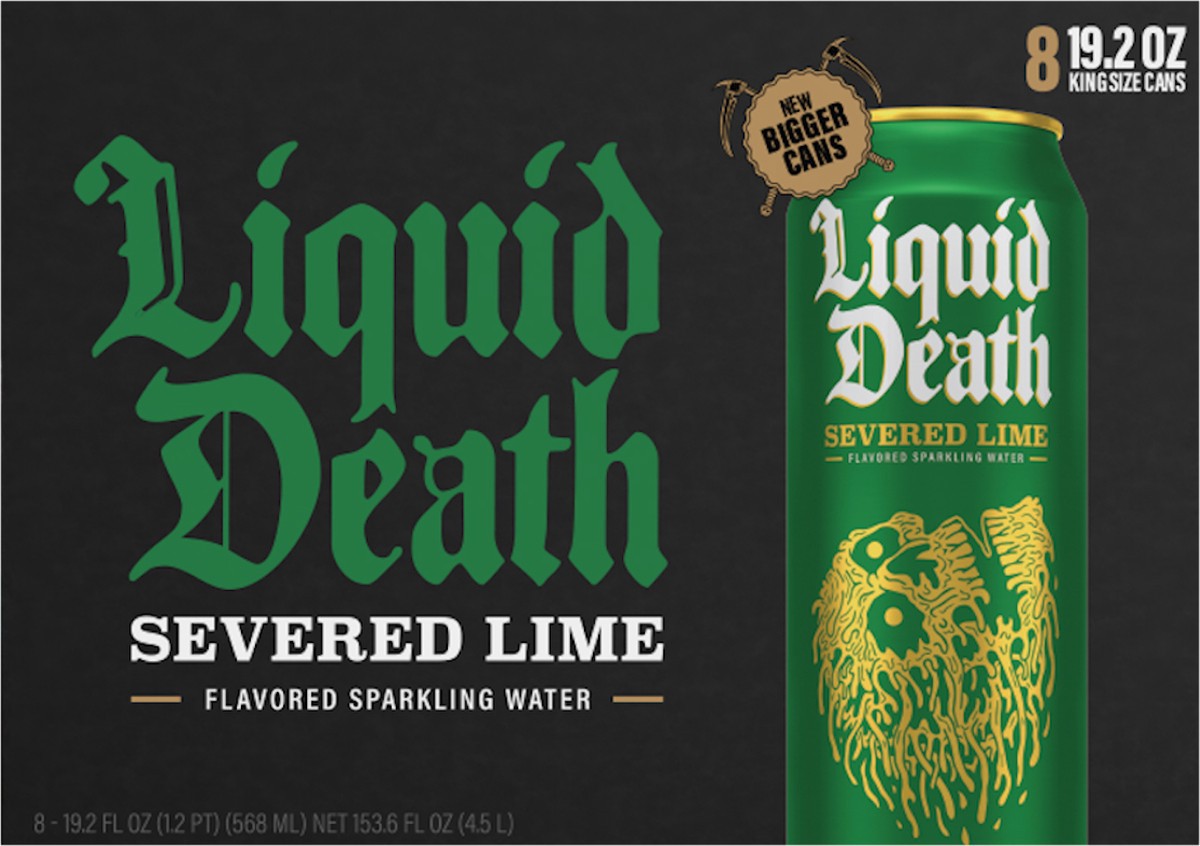 slide 3 of 6, Liquid Death Sparkling Water, Severed Lime, 19.2 oz King Size Cans (8-Pack), 8 ct