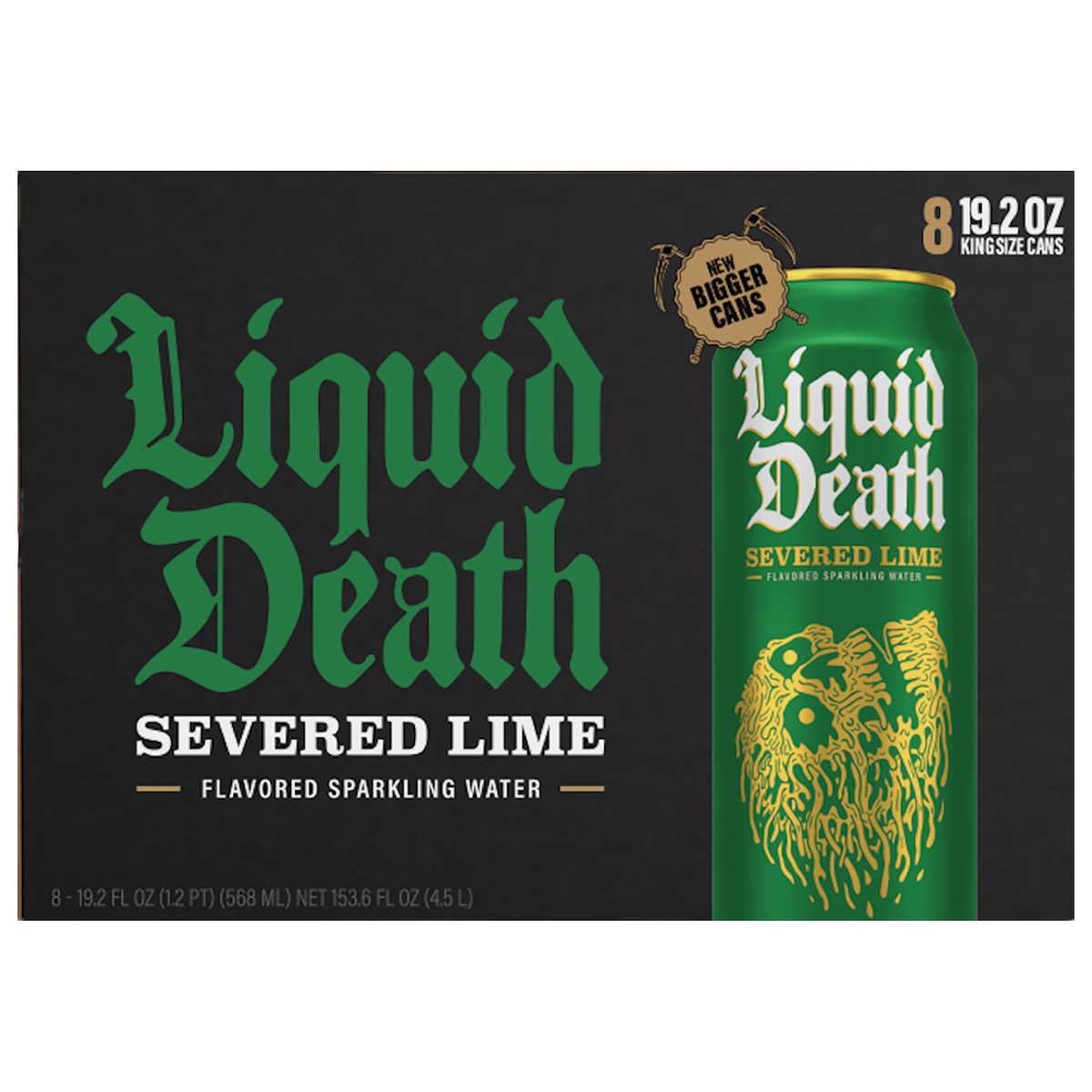 slide 5 of 6, Liquid Death Sparkling Water, Severed Lime, 19.2 oz King Size Cans (8-Pack), 8 ct